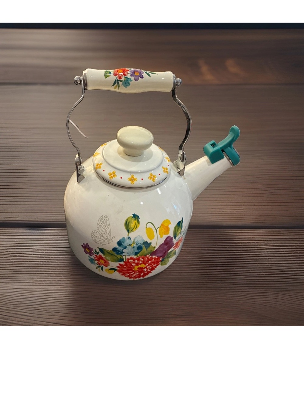 Ceramic Floral Whistling Teapot with Cream Handle